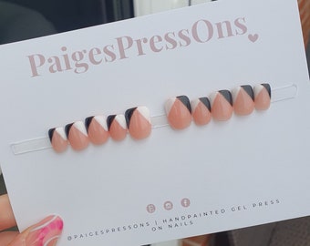 Domino - Set of 10 Short or Medium Length Round Coffin Stiletto Square Oval Gel False Nails - PaigesPressOns