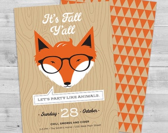fall birthday invitations fall birthday invite fox birthday etsy