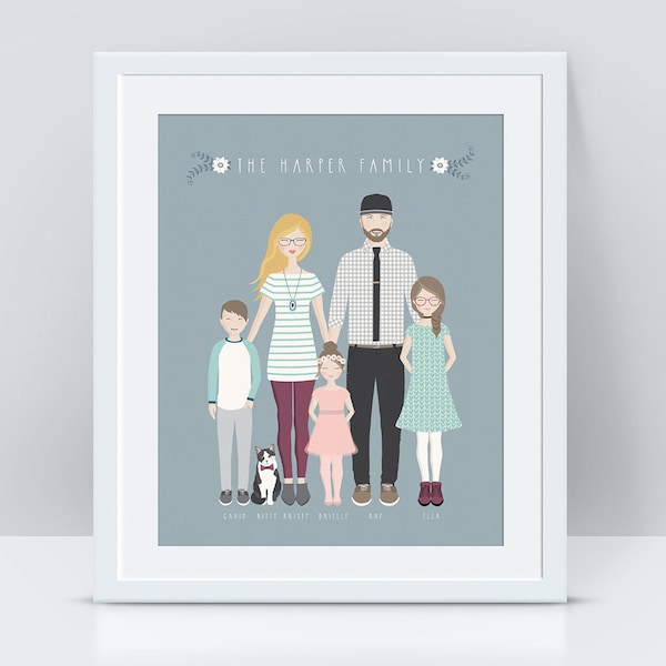 Custom Family Portrait PRINTABLE, Personalized Family Illustration, Illustrated Portrait, Anniversary Gift for Husband, Wife, Couple, Parent