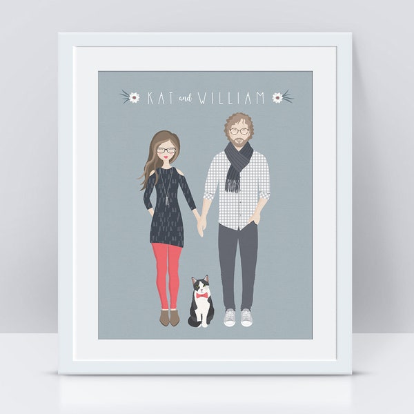 Custom Couple Portrait PRINTABLE, Personalized Family Illustration, Anniversary Gift for Husband, Wife, Boyfriend, Girlfriend, Wedding Gift
