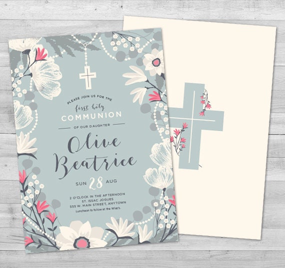 First Communion Invitation Girl Communion Invitations Girl Etsy