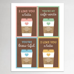 CUSTOMIZED Coffee Valentines Day Card PRINTABLE, Classroom Valentines Cards, Valentine Gift Tags ...