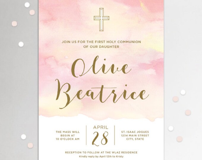 First Communion Invitation Girl PRINTABLE Communion Invitation Girl
