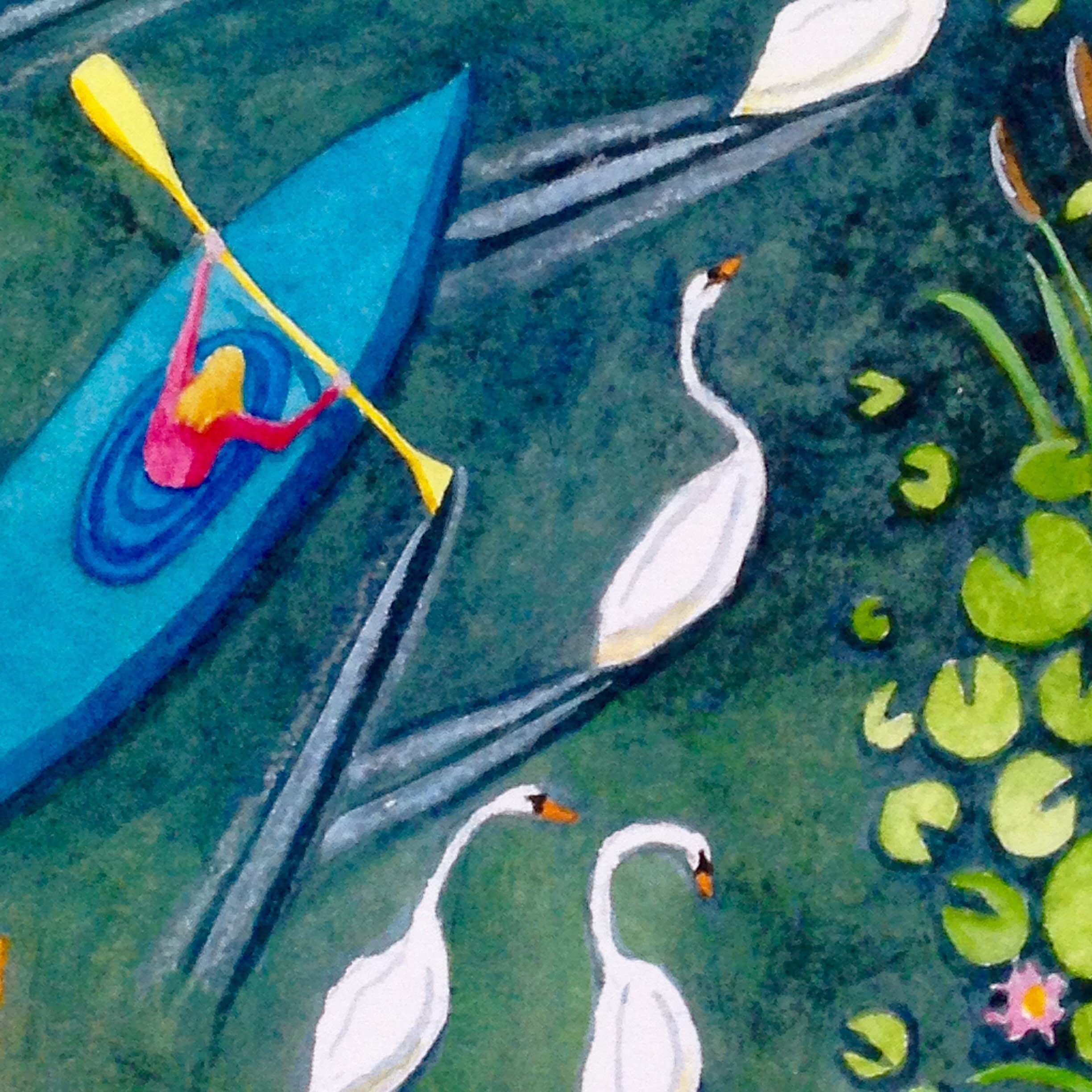 Kayak Card, Watersport Card, Kayak Art Card, River Art, Greetings Card, Watercolour Painting