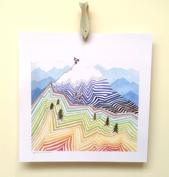 Mountain Biker Watercolor Art Print, Cycling Sport Wall Art