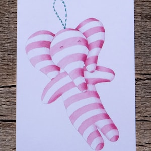 Tarjeta de niña, Nueva tarjeta de bebé, Nuevo bebé, Tarjeta de nueva llegada, Elefante rosa, Juguete de elefante rayado, Juguete de bebé, Tarjeta de bebé niña, Nueva tarjeta de hija