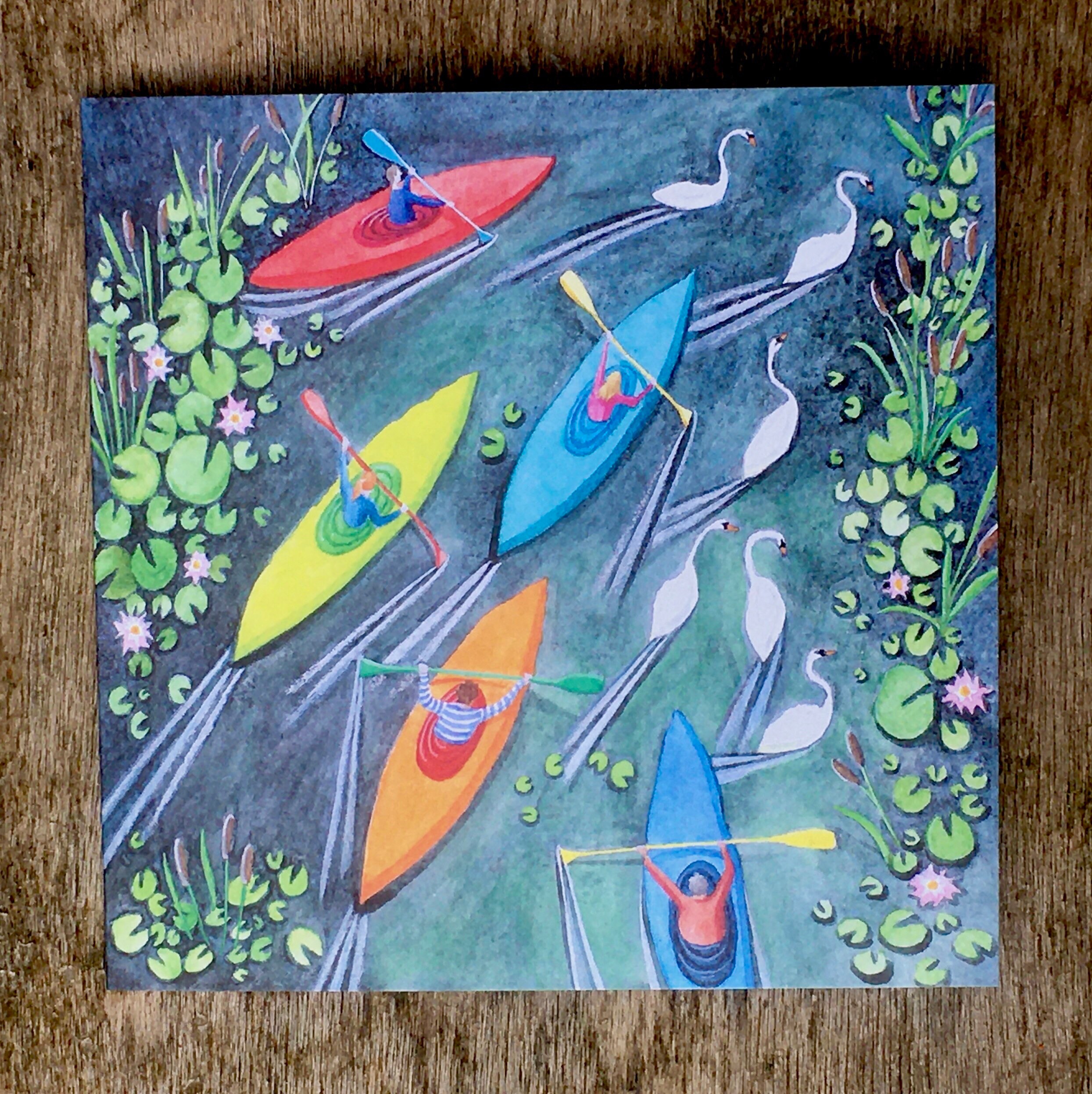 Kayak Card, Watersport Card, Kayak Art Card, River Art, Greetings Card