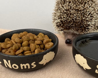 Ceramic hedgehog food and water bowls. Noms and slurp bowls.