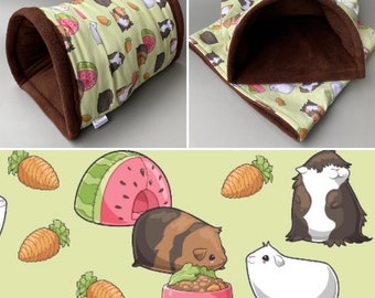 Guinea pigs mini set. LARGE size tunnel, snuggle sack and toys. Fleece bedding. Guinea pig fleece tunnel and sleeping pouch.
