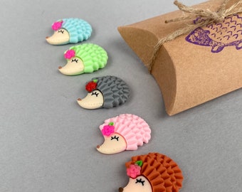 Set of five hedgehog magnets. Cute animal magnets, small fridge magnets. Stocking filler gift.