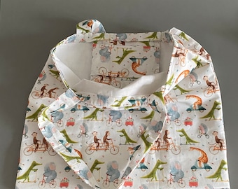 Fold up tote bag. Cycling animals shopping bag. Reusable shopping bag. Compact tote bag.
