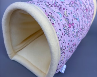 LARGE shooting stars guinea pigs stay open tunnel. Padded fleece tunnel. Padded tunnel for guinea pigs.