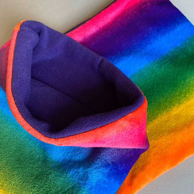 LARGE rainbow cuddle soft snuggle sack. Sleeping bag for hedgehogs, guinea pigs and other small animals. Small pet sleeping bag. image 5