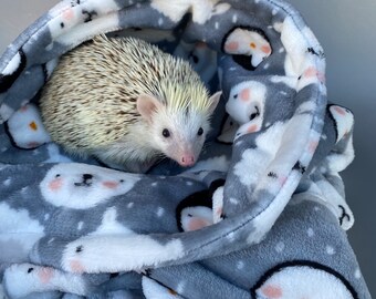 Winter animals cuddle fleece handling blankets for small pets like hedgehogs, guinea pigs, rats, etc. Fleece lap blankets.