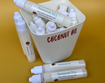 10ml or 30ml coconut drops to help improve skin health. Organic cold pressed extra virgin coconut oil.