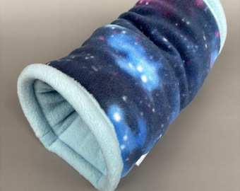 Regular Galaxy padded stay open fleece tunnel. Padded tunnel for hedgehogs, guinea pigs and small pets. Small pet cosy tunnel.