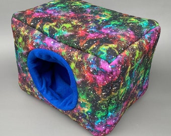 LARGE nebula cosy bed. Cosy cube. Cuddle Cube. Snuggle house. Fleece hidey. Padded house for guinea pigs.