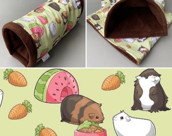 Guinea pigs mini set. Regular size tunnel, snuggle sack and toys. Fleece bedding. Guinea pig fleece tunnel and sleeping pouch.