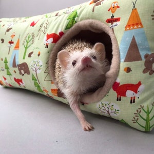 Camping animals corner house. Hedgehog and small pet cube house. Padded fleece lined house.