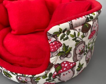 LARGE Hedgehogs with Mushroom Hats cuddle cup. Pet sofa. Guinea pig bed. Pet beds. Fleece bed. Fleece sofa. Pet sofa.