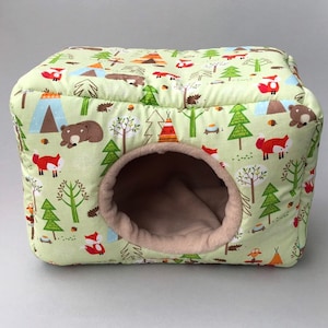 LARGE camping animals cosy bed. Cosy cube. Cuddle Cube. Snuggle house. Fleece hidey. Padded house for guinea pigs.