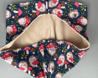 Hedgehogs with Mushroom Hats bonding scarf for hedgehogs and small pets. Bonding pouch. Fleece lined.