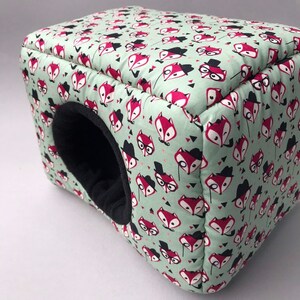 LARGE Dapper Mr Fox cosy bed. Cosy cube. Cuddle Cube. Snuggle house. Fleece hidey. Padded house for guinea pig.