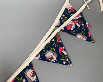 Hedgehogs with Mushroom Hats miniature bunting. Viv decorations. Cage decorations.