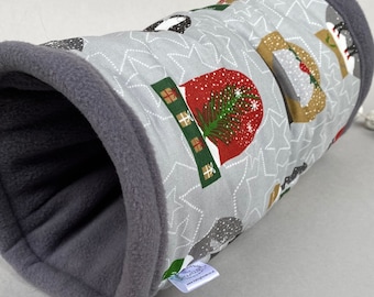 Christmas snow globe stay open tunnel. Padded fleece tunnel. Tube. Padded tunnel for hedgehogs, rats and small pets. Small pet cosy tunnel.