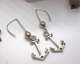 Pendientes colgantes Anchor Faith, plata de ley, cuentas, joyería costera