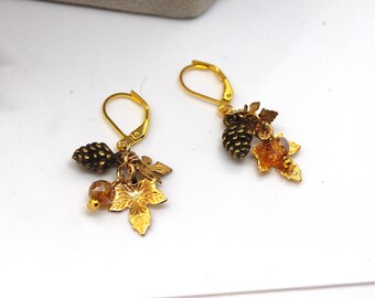 Pendientes colgantes de hoja de arce, cristal de piña, joyería otoñal