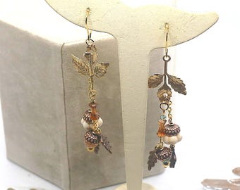 Pendientes colgantes de bellota, cobre antiguo, joyería forestal