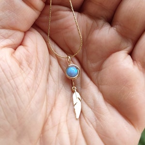 Feather Necklace / Simple gold necklace / Gold Filled Chain / Gift For Her / Feather Jewelry / opal feather necklace