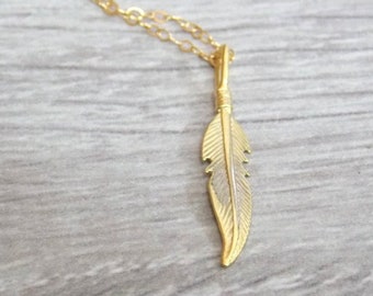 Gold Filled Feather Pendant Necklace: Delicate Style