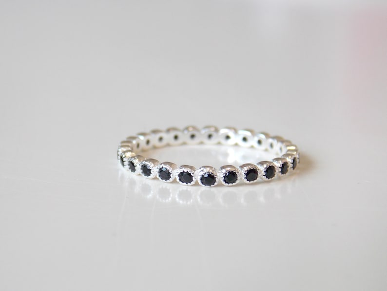 Full Milgrain Bezel Eternity Band Ring Sterling Silver with white CZ Stacking Ring anniversary ring wedding ring promise ring