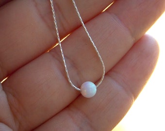 Opal Necklace, 925 Sterling Silver Necklace, Opal Ball Necklace, Silver Opal, minimalist jewelry, Layering Necklace