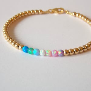 Multi color opal minimalist dainty gold filled OR sterling silver beaded ball bracelet custom size black friday