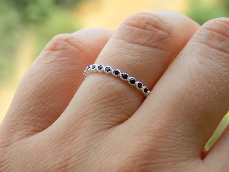 Full Milgrain Bezel Eternity Band Ring Sterling Silver with white CZ Stacking Ring anniversary ring wedding ring promise ring