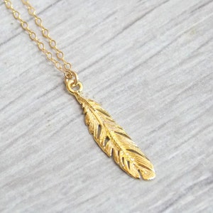Gold necklace, Feather necklace, unique necklace, gold filled necklace, delicate necklace, style, feather pendant