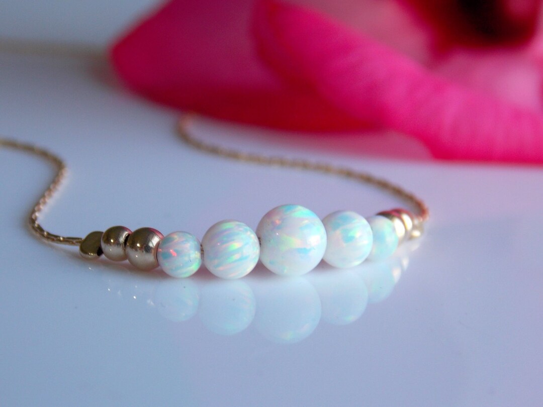 Opal Necklace Beaded Necklace Small Opal Ball Gold Necklace Etsy