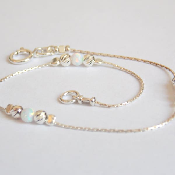 Delicate Sterling Silver Opal Bead Bracelet – Elegant Bridal Jewelry