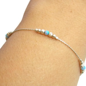 Opal bracelet - Silver Opal bracelet -  Blue opal bracelet -Sterling silver bracelet - Dot bracelet - Delicate bracelet - Simple bracelet