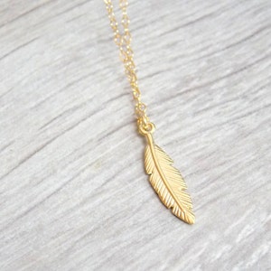 Gold necklace, Feather necklace, unique necklace, gold filled necklace, delicate necklace, style, feather pendant