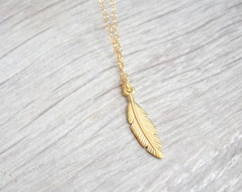 Gold necklace, Feather necklace, unique necklace, gold filled necklace, delicate necklace, style, feather pendant