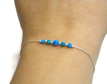 Opal Armband - Silber Opal - Opal blau Armband - Sterling Silber Armband - Dot - zart - Schlichtes Armband