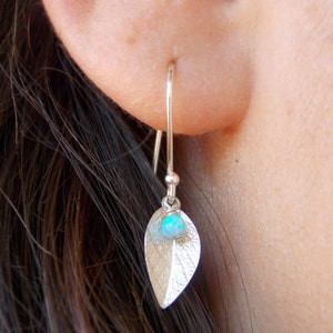 Pendientes de hoja de plata, pendientes boho, pendientes de hoja de plata y ópalo, pendientes colgantes de plata, pendientes de plata, pendientes de plata con ópalo