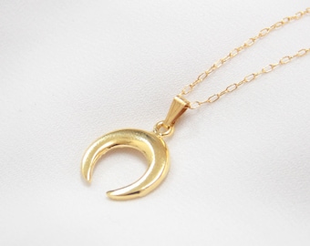 Collar con colgante de luna creciente de doble cuerno / Elegante colgante resistente al deslustre