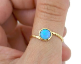 Gold Filled Light Blue Opal Ring – October Birthstone, Dainty Jewelry
