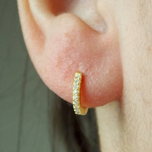 small hoops - Mini Ear Huggie Hoop Earrings, GOLD - tiny cz cartilage hoops - small hoop earrings - earrings for the second hole - Helix cz