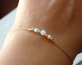 Gold Filled Opal Bead Bracelet, Dainty Minimalist Jewelry